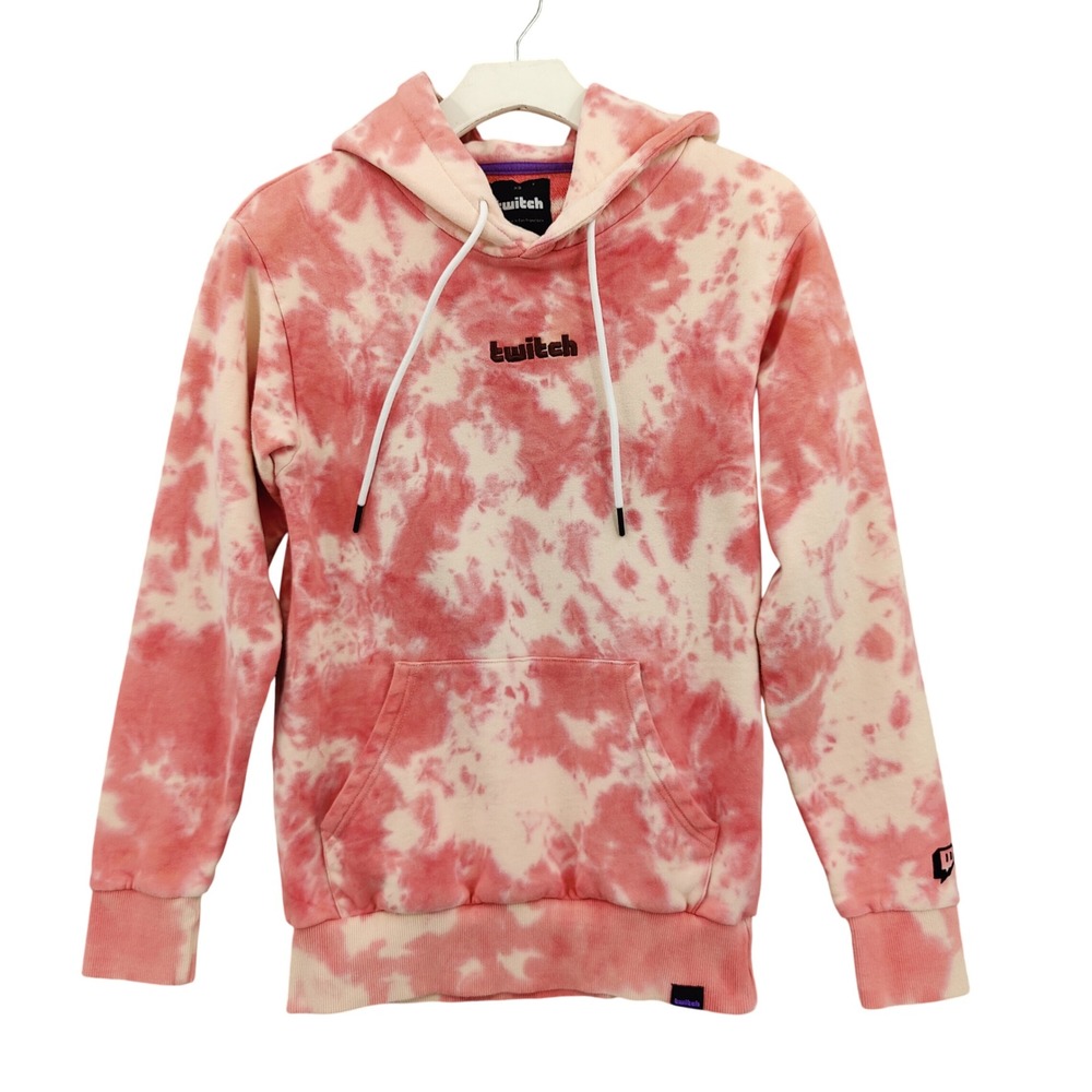 Twitch Unisex Gamer Streetwear 100% Cotton Hoodie XS Pink Tie Dye Sweatshirt